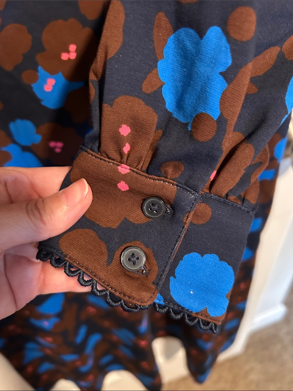 EUC Boden Pip Zip-Up Blue and Brown Floral-Print Ponte Midi Dress - Picture 9 of 11